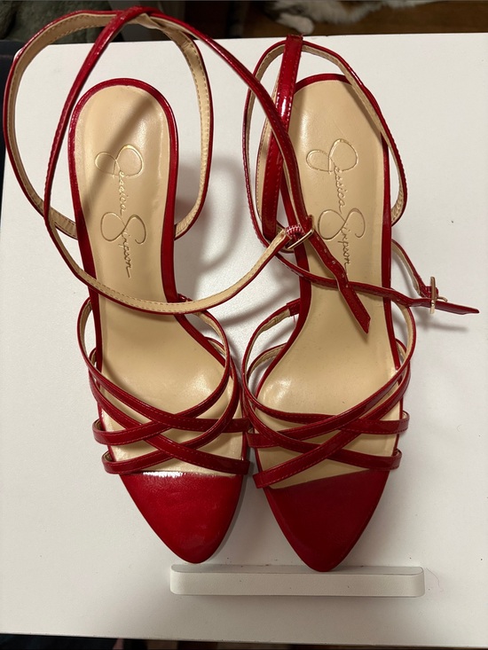 Jessica Simpson Shoes - Jessica Simpson Red Strappy Pointed Toe Stiletto Sandals with Ankle Wrap